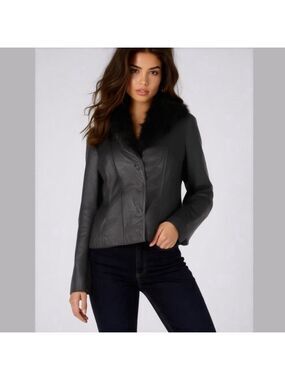 Maxima Wilson’s Leather Faux Fur Jacket Button Up XL Black